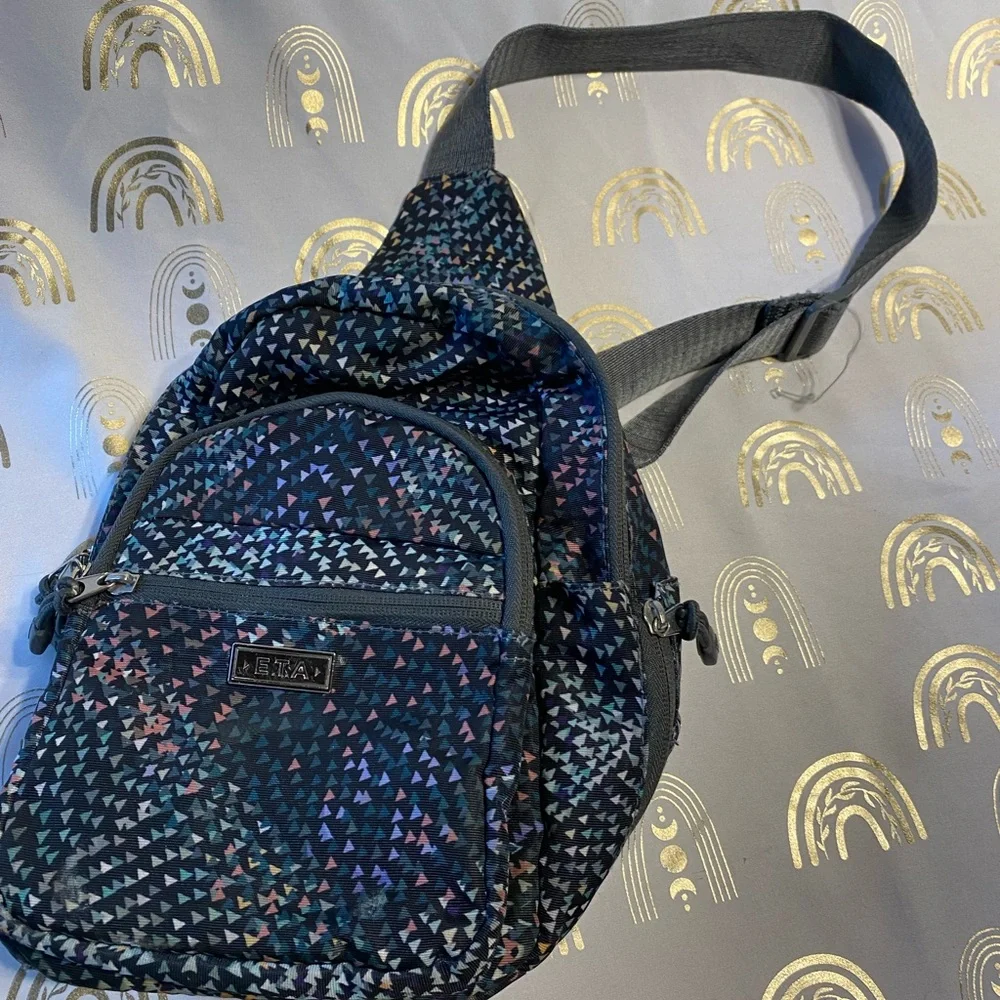 Stylish Blue and Black Geometric Backpack with Reflective Finish